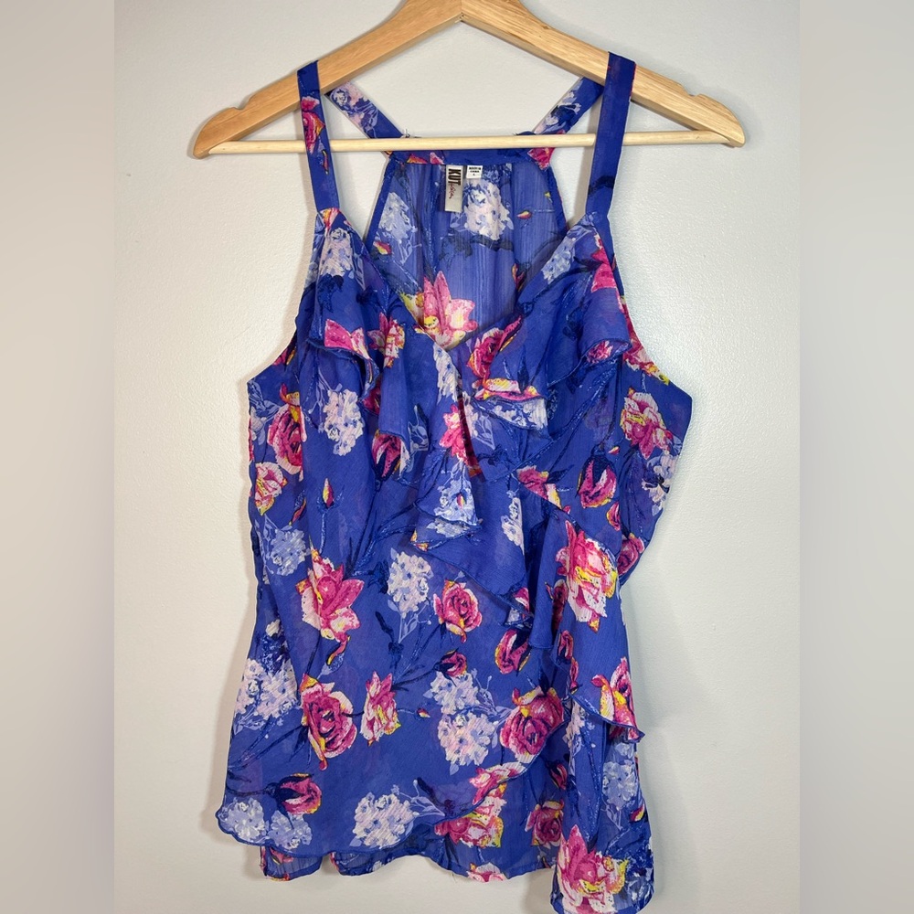 Kut from the Kloth Floral Ruffled Feminine Boho Blouse Top Women’s Size Large